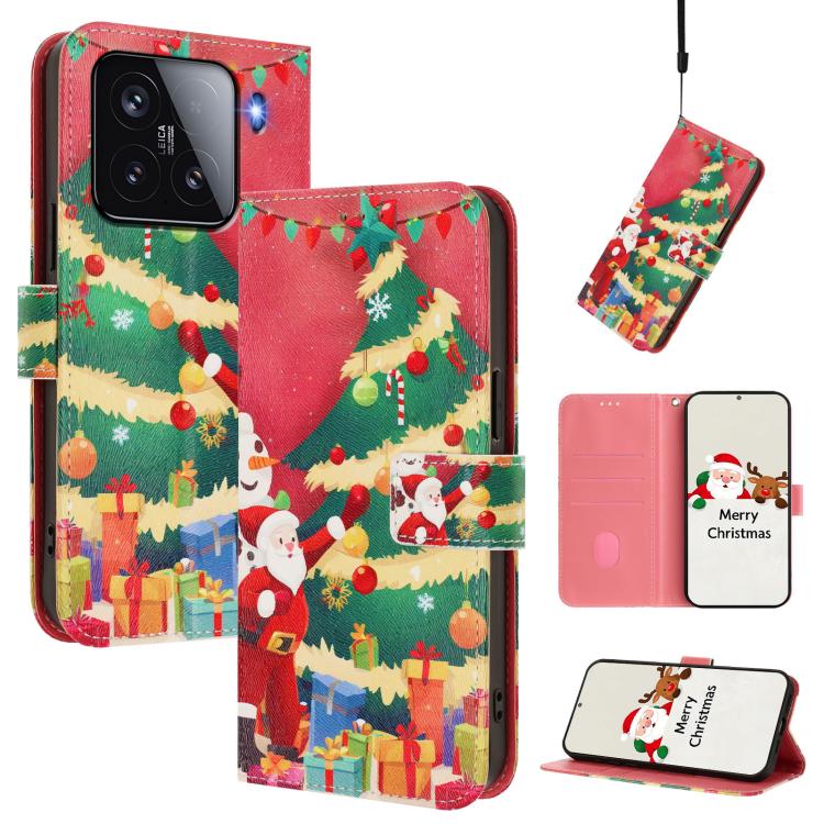 Christmas Series Buckle Leather Phone Case with Hand Strap, For Xiaomi 15 Pro, For Xiaomi 15, For Xiaomi 14T Pro 5G, For Xiaomi 14T 5G, For Xiaomi Poco F6 5G, For Xiaomi Poco F6 Pro 5G, For Xiaomi Poco X6 Neo 5G, For Xiaomi Poco X6 Pro