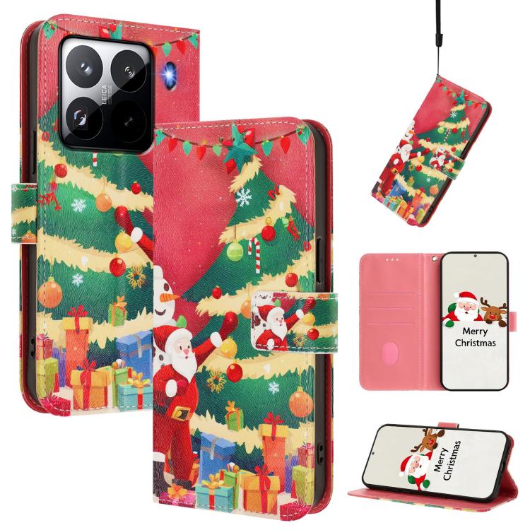 Christmas Series Buckle Leather Phone Case with Hand Strap, For Xiaomi 15 Pro, For Xiaomi 15, For Xiaomi 14T Pro 5G, For Xiaomi 14T 5G, For Xiaomi Poco F6 5G, For Xiaomi Poco F6 Pro 5G, For Xiaomi Poco X6 Neo 5G, For Xiaomi Poco X6 Pro