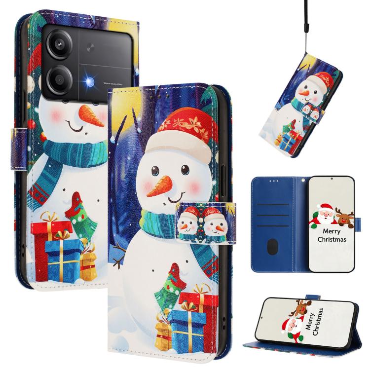 Christmas Series Buckle Leather Phone Case with Hand Strap, For Xiaomi 15 Pro, For Xiaomi 15, For Xiaomi 14T Pro 5G, For Xiaomi 14T 5G, For Xiaomi Poco F6 5G, For Xiaomi Poco F6 Pro 5G, For Xiaomi Poco X6 Neo 5G, For Xiaomi Poco X6 Pro