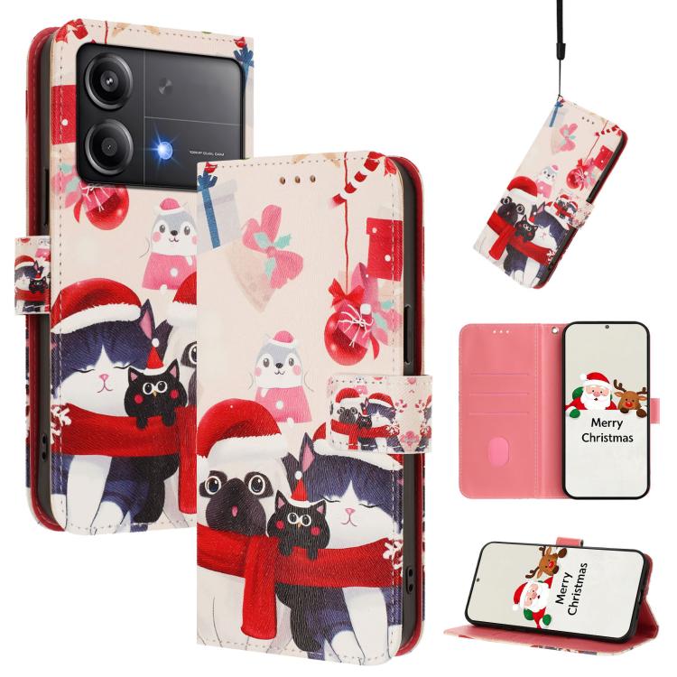Christmas Series Buckle Leather Phone Case with Hand Strap, For Xiaomi 15 Pro, For Xiaomi 15, For Xiaomi 14T Pro 5G, For Xiaomi 14T 5G, For Xiaomi Poco F6 5G, For Xiaomi Poco F6 Pro 5G, For Xiaomi Poco X6 Neo 5G, For Xiaomi Poco X6 Pro