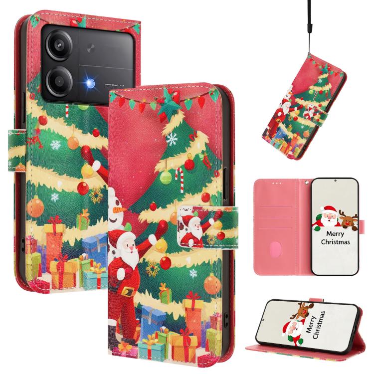 Christmas Series Buckle Leather Phone Case with Hand Strap, For Xiaomi 15 Pro, For Xiaomi 15, For Xiaomi 14T Pro 5G, For Xiaomi 14T 5G, For Xiaomi Poco F6 5G, For Xiaomi Poco F6 Pro 5G, For Xiaomi Poco X6 Neo 5G, For Xiaomi Poco X6 Pro