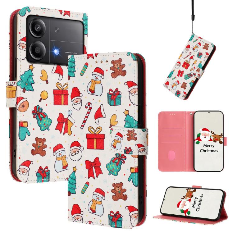 Christmas Series Buckle Leather Phone Case with Hand Strap, For Xiaomi 15 Pro, For Xiaomi 15, For Xiaomi 14T Pro 5G, For Xiaomi 14T 5G, For Xiaomi Poco F6 5G, For Xiaomi Poco F6 Pro 5G, For Xiaomi Poco X6 Neo 5G, For Xiaomi Poco X6 Pro