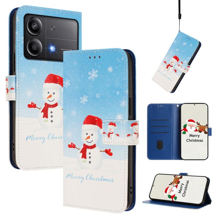 Christmas Series Buckle Leather Phone Case with Hand Strap, For Xiaomi 15 Pro, For Xiaomi 15, For Xiaomi 14T Pro 5G, For Xiaomi 14T 5G, For Xiaomi Poco F6 5G, For Xiaomi Poco F6 Pro 5G, For Xiaomi Poco X6 Neo 5G, For Xiaomi Poco X6 Pro