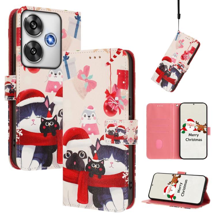 Christmas Series Buckle Leather Phone Case with Hand Strap, For Xiaomi 15 Pro, For Xiaomi 15, For Xiaomi 14T Pro 5G, For Xiaomi 14T 5G, For Xiaomi Poco F6 5G, For Xiaomi Poco F6 Pro 5G, For Xiaomi Poco X6 Neo 5G, For Xiaomi Poco X6 Pro