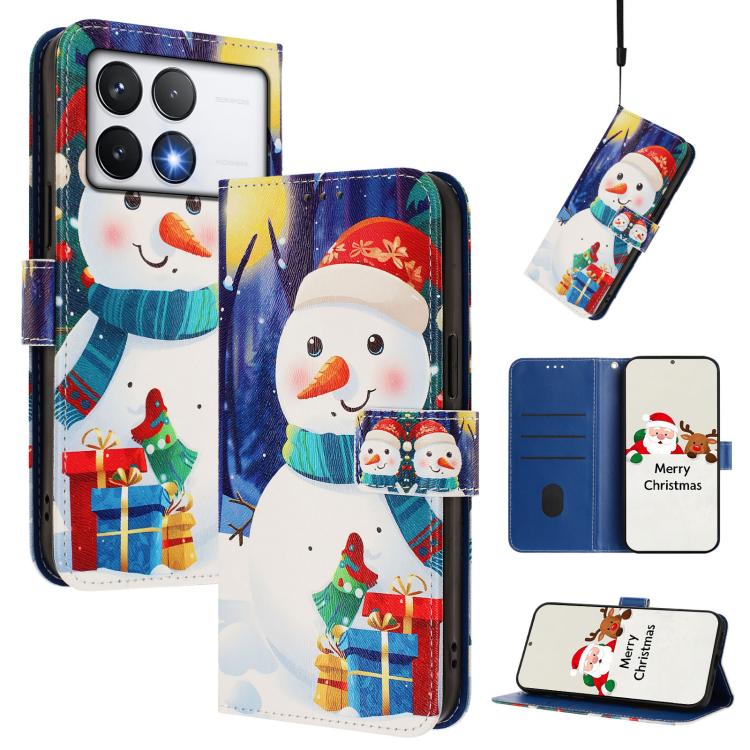 Christmas Series Buckle Leather Phone Case with Hand Strap, For Xiaomi 15 Pro, For Xiaomi 15, For Xiaomi 14T Pro 5G, For Xiaomi 14T 5G, For Xiaomi Poco F6 5G, For Xiaomi Poco F6 Pro 5G, For Xiaomi Poco X6 Neo 5G, For Xiaomi Poco X6 Pro