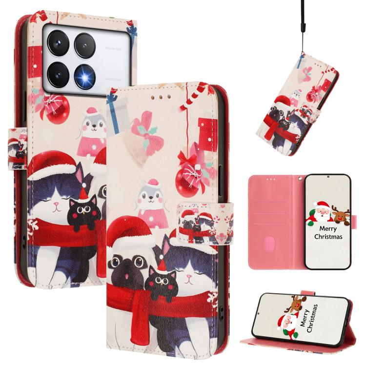 Christmas Series Buckle Leather Phone Case with Hand Strap, For Xiaomi 15 Pro, For Xiaomi 15, For Xiaomi 14T Pro 5G, For Xiaomi 14T 5G, For Xiaomi Poco F6 5G, For Xiaomi Poco F6 Pro 5G, For Xiaomi Poco X6 Neo 5G, For Xiaomi Poco X6 Pro