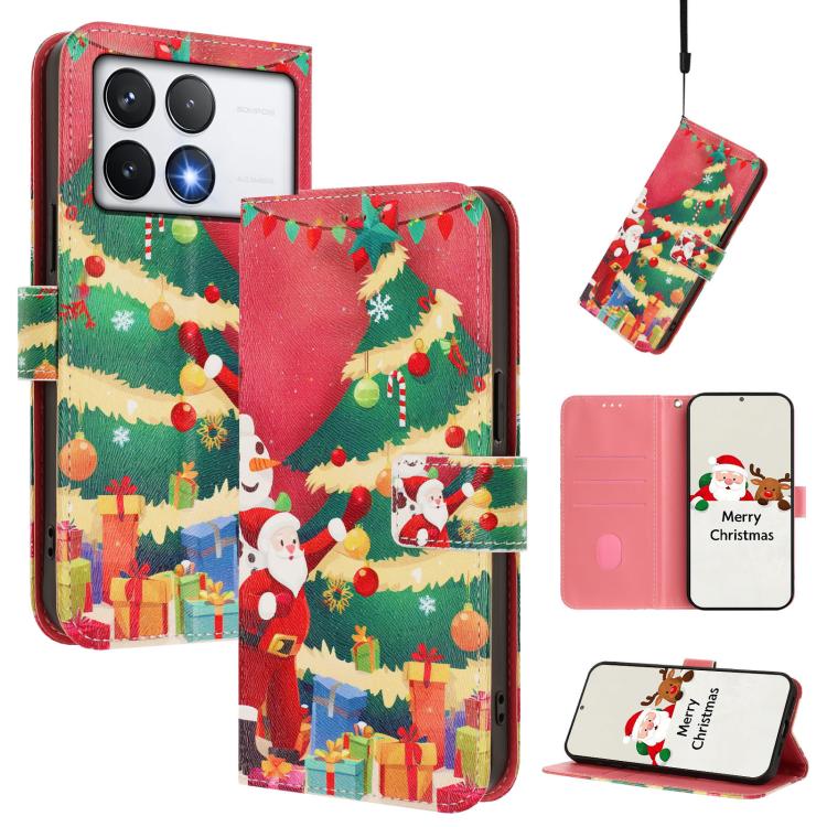 Christmas Series Buckle Leather Phone Case with Hand Strap, For Xiaomi 15 Pro, For Xiaomi 15, For Xiaomi 14T Pro 5G, For Xiaomi 14T 5G, For Xiaomi Poco F6 5G, For Xiaomi Poco F6 Pro 5G, For Xiaomi Poco X6 Neo 5G, For Xiaomi Poco X6 Pro