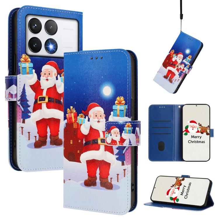 Christmas Series Buckle Leather Phone Case with Hand Strap, For Xiaomi 15 Pro, For Xiaomi 15, For Xiaomi 14T Pro 5G, For Xiaomi 14T 5G, For Xiaomi Poco F6 5G, For Xiaomi Poco F6 Pro 5G, For Xiaomi Poco X6 Neo 5G, For Xiaomi Poco X6 Pro