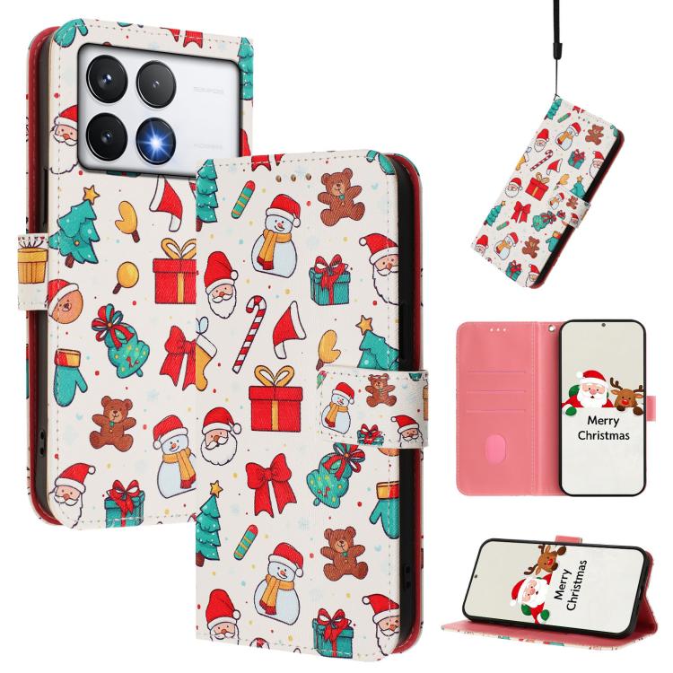 Christmas Series Buckle Leather Phone Case with Hand Strap, For Xiaomi 15 Pro, For Xiaomi 15, For Xiaomi 14T Pro 5G, For Xiaomi 14T 5G, For Xiaomi Poco F6 5G, For Xiaomi Poco F6 Pro 5G, For Xiaomi Poco X6 Neo 5G, For Xiaomi Poco X6 Pro