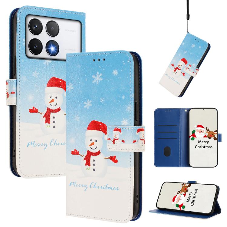 Christmas Series Buckle Leather Phone Case with Hand Strap, For Xiaomi 15 Pro, For Xiaomi 15, For Xiaomi 14T Pro 5G, For Xiaomi 14T 5G, For Xiaomi Poco F6 5G, For Xiaomi Poco F6 Pro 5G, For Xiaomi Poco X6 Neo 5G, For Xiaomi Poco X6 Pro