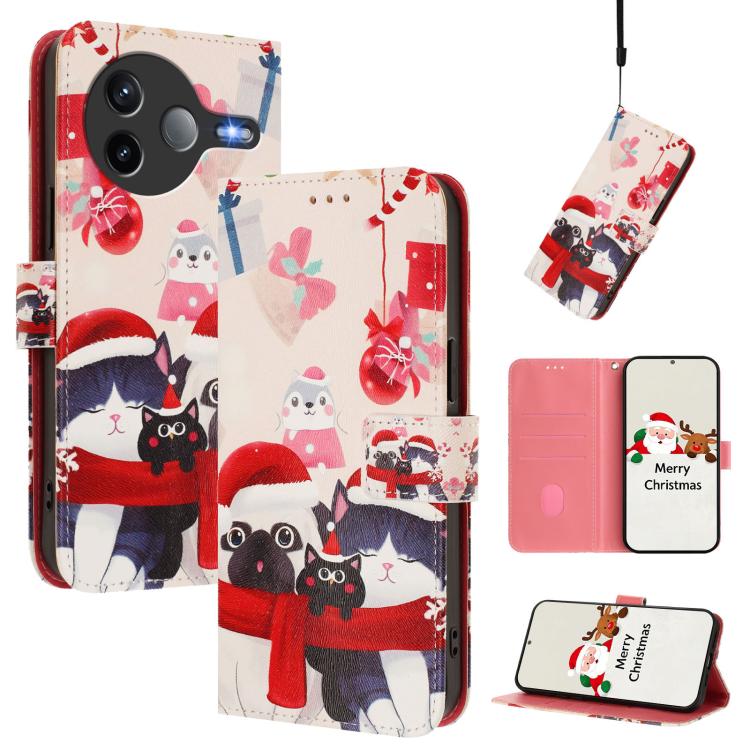 Christmas Series Buckle Leather Phone Case with Hand Strap, For Xiaomi 15T Pro 5G, For Xiaomi 15T 5G, For Xiaomi 15S Pro 5G, For Xiaomi Poco F7 / Redmi Turbo 4 Pro, For Xiaomi Poco F7 Ultra / Redmi K80 Pro, For Xiaomi Poco F7 Pro / Redmi K80           ...