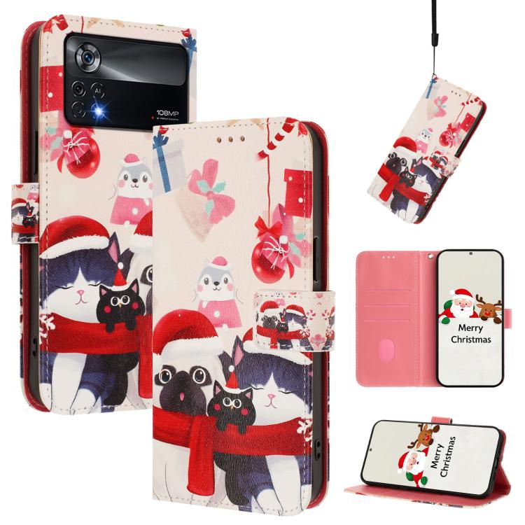 Christmas Series Buckle Leather Phone Case with Hand Strap, For Xiaomi Poco M4 Pro 4G, For Xiaomi Poco X4 Pro 5G