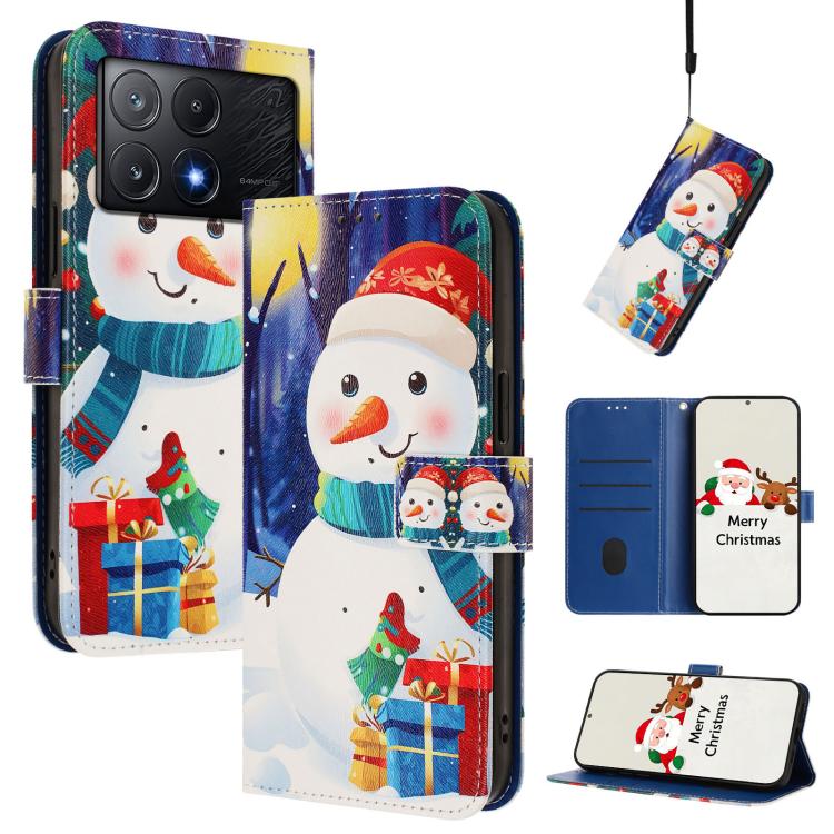 Christmas Series Buckle Leather Phone Case with Hand Strap, For Xiaomi 15 Pro, For Xiaomi 15, For Xiaomi 14T Pro 5G, For Xiaomi 14T 5G, For Xiaomi Poco F6 5G, For Xiaomi Poco F6 Pro 5G, For Xiaomi Poco X6 Neo 5G, For Xiaomi Poco X6 Pro
