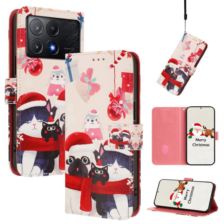 Christmas Series Buckle Leather Phone Case with Hand Strap, For Xiaomi 15 Pro, For Xiaomi 15, For Xiaomi 14T Pro 5G, For Xiaomi 14T 5G, For Xiaomi Poco F6 5G, For Xiaomi Poco F6 Pro 5G, For Xiaomi Poco X6 Neo 5G, For Xiaomi Poco X6 Pro