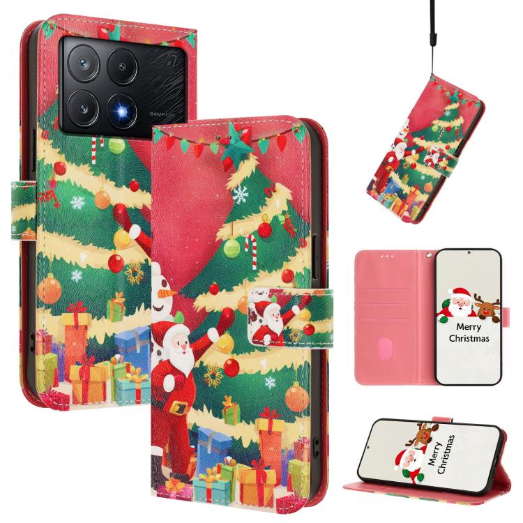 Christmas Series Buckle Leather Phone Case with Hand Strap, For Xiaomi 15 Pro, For Xiaomi 15, For Xiaomi 14T Pro 5G, For Xiaomi 14T 5G, For Xiaomi Poco F6 5G, For Xiaomi Poco F6 Pro 5G, For Xiaomi Poco X6 Neo 5G, For Xiaomi Poco X6 Pro