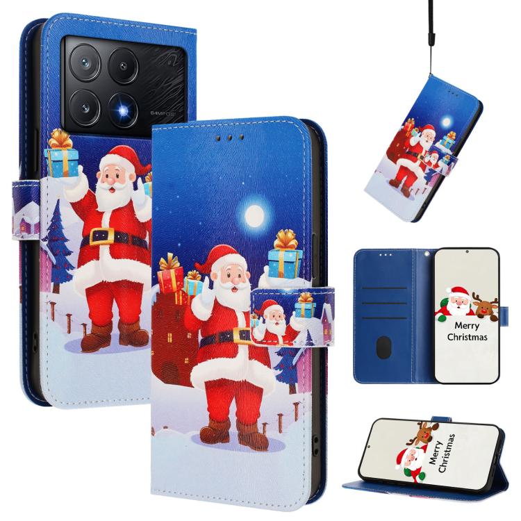 Christmas Series Buckle Leather Phone Case with Hand Strap, For Xiaomi 15 Pro, For Xiaomi 15, For Xiaomi 14T Pro 5G, For Xiaomi 14T 5G, For Xiaomi Poco F6 5G, For Xiaomi Poco F6 Pro 5G, For Xiaomi Poco X6 Neo 5G, For Xiaomi Poco X6 Pro