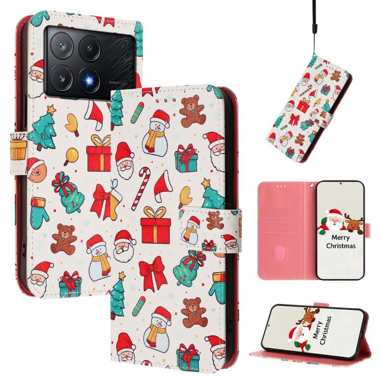 Christmas Series Buckle Leather Phone Case with Hand Strap, For Xiaomi 15 Pro, For Xiaomi 15, For Xiaomi 14T Pro 5G, For Xiaomi 14T 5G, For Xiaomi Poco F6 5G, For Xiaomi Poco F6 Pro 5G, For Xiaomi Poco X6 Neo 5G, For Xiaomi Poco X6 Pro