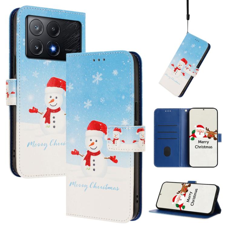 Christmas Series Buckle Leather Phone Case with Hand Strap, For Xiaomi 15 Pro, For Xiaomi 15, For Xiaomi 14T Pro 5G, For Xiaomi 14T 5G, For Xiaomi Poco F6 5G, For Xiaomi Poco F6 Pro 5G, For Xiaomi Poco X6 Neo 5G, For Xiaomi Poco X6 Pro
