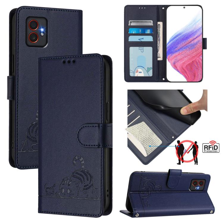 Cat Rat Embossed Pattern RFID Leather Phone Case with Lanyard, For Samsung Galaxy XCover7 Pro