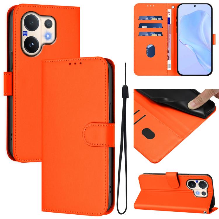 Skin Feel Solid Color Leather Phone Case with Lanyard, For vivo V60 5G Global