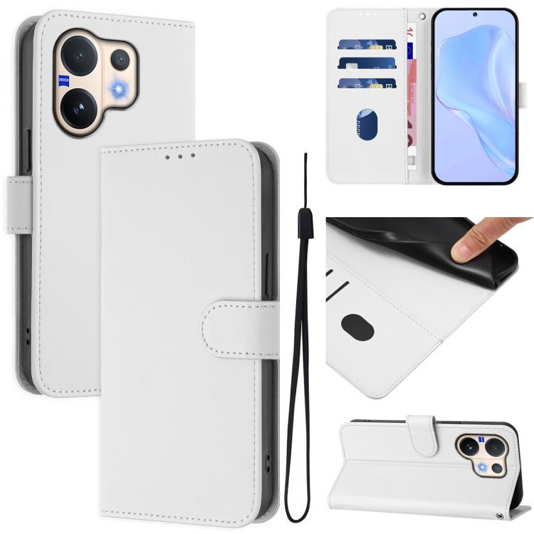 Skin Feel Solid Color Leather Phone Case with Lanyard, For vivo V60 5G Global