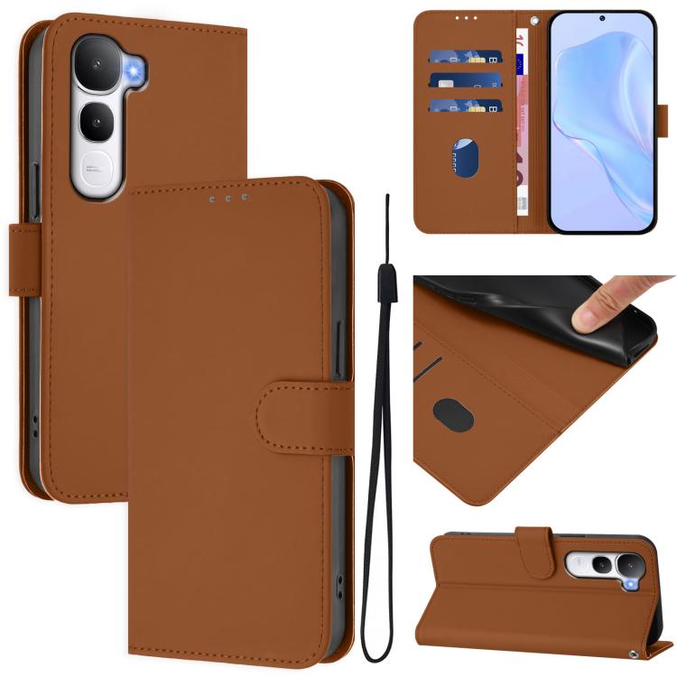 Skin Feel Solid Color Leather Phone Case with Lanyard, For vivo V60 Lite 5G Global, For vivo Y400 5G Global