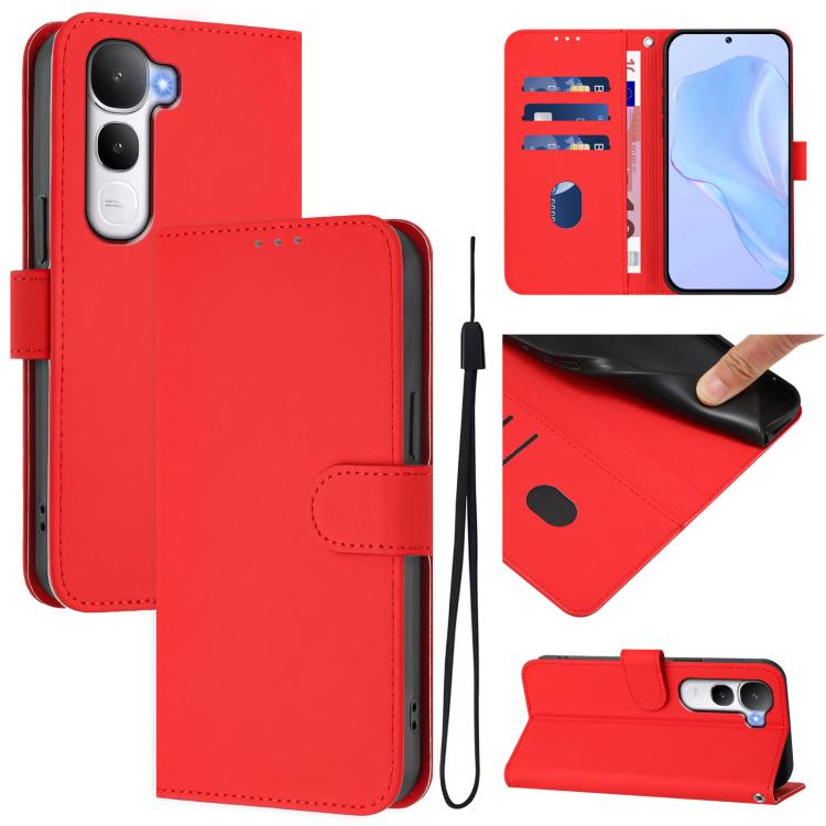 Skin Feel Solid Color Leather Phone Case with Lanyard, For vivo V60 Lite 5G Global, For vivo Y400 5G Global