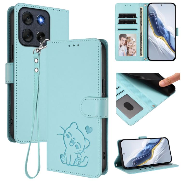 Embossed Heart Cat Leather Phone Case with Hand Strap, For Motorola Edge 60s Pro 5G, For Motorola Moto G86 Power, For Motorola Moto G86 5G, For Motorola Moto G56 5G