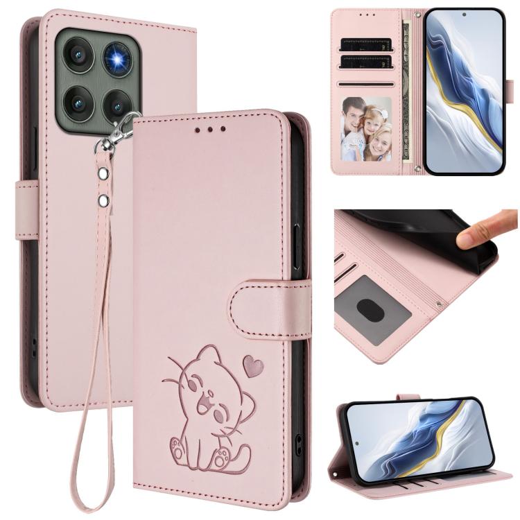 Embossed Heart Cat Leather Phone Case with Hand Strap, For Motorola Edge 60 Pro, For Motorola Edge 60 Fusion, For Motorola Moto G Stylus 5G 2025, For Motorola Moto G15 / G15 Power