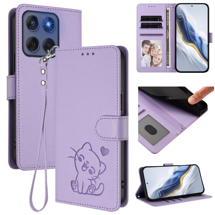 Embossed Heart Cat Leather Phone Case with Hand Strap, For Motorola Edge 60 Pro, For Motorola Edge 60 Fusion, For Motorola Moto G Stylus 5G 2025, For Motorola Moto G15 / G15 Power
