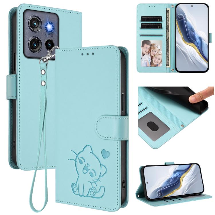 Embossed Heart Cat Leather Phone Case with Hand Strap, For Motorola Edge 60 Pro, For Motorola Edge 60 Fusion, For Motorola Moto G Stylus 5G 2025, For Motorola Moto G15 / G15 Power