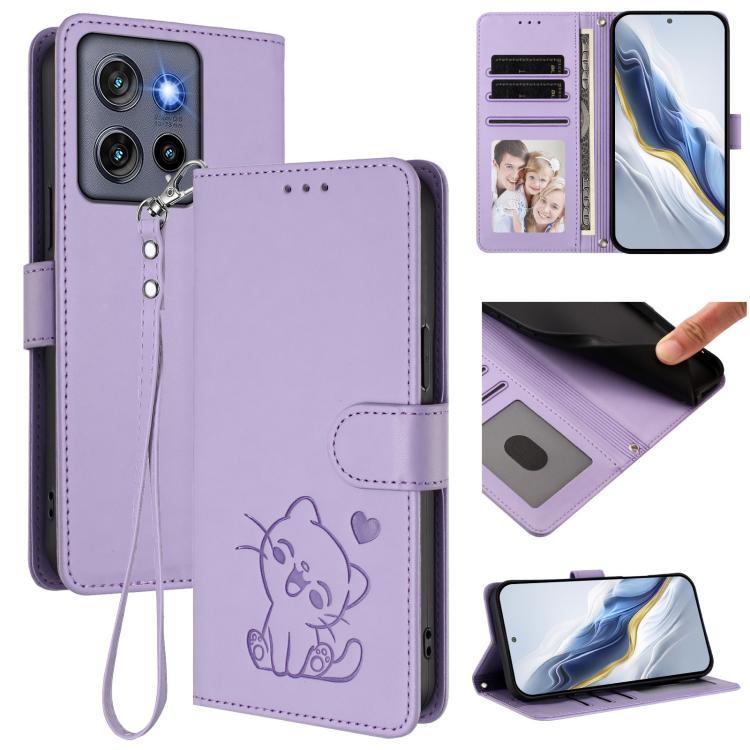 Embossed Heart Cat Leather Phone Case with Hand Strap, For Motorola Edge 60 Pro, For Motorola Edge 60 Fusion, For Motorola Moto G Stylus 5G 2025, For Motorola Moto G15 / G15 Power
