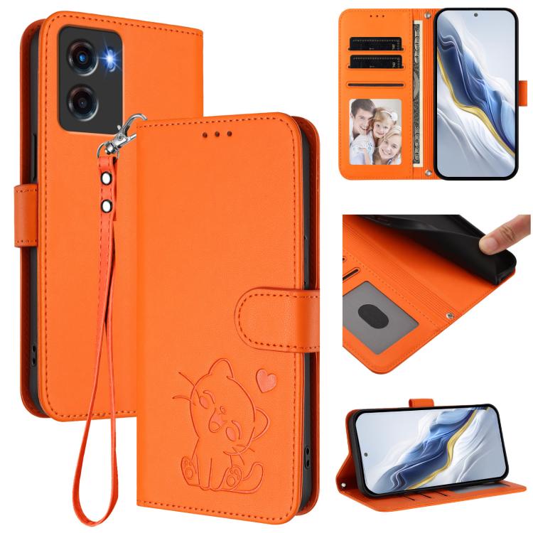 Embossed Heart Cat Leather Phone Case with Hand Strap, For Motorola Moto G05 / E15, For Motorola Moto G 5G 2025, For Motorola Moto G Play 2025, For Motorola Moto Thinkphone 25