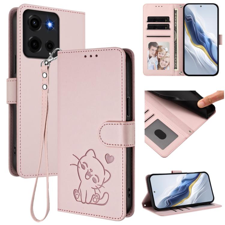Embossed Heart Cat Leather Phone Case with Hand Strap, For Motorola Moto G05 / E15, For Motorola Moto G 5G 2025, For Motorola Moto G Play 2025, For Motorola Moto Thinkphone 25