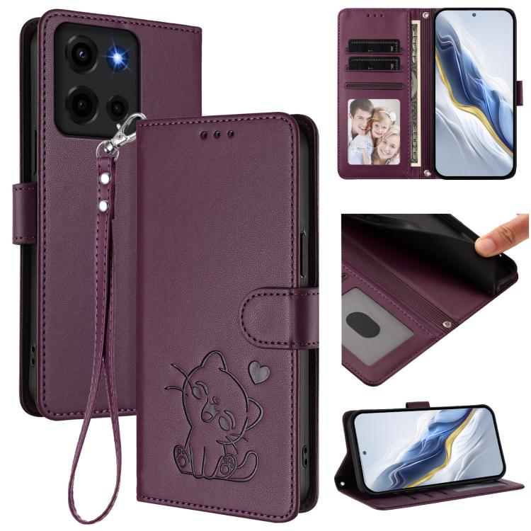 Embossed Heart Cat Leather Phone Case with Hand Strap, For Motorola Moto G05 / E15, For Motorola Moto G 5G 2025, For Motorola Moto G Play 2025, For Motorola Moto Thinkphone 25