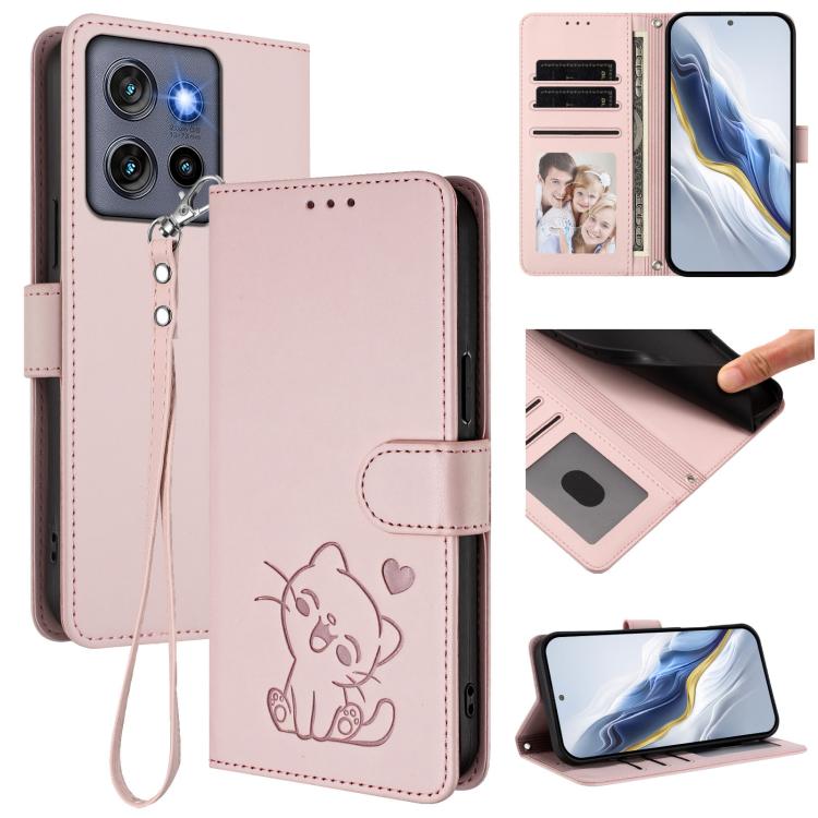 Embossed Heart Cat Leather Phone Case with Hand Strap, For Motorola Moto G05 / E15, For Motorola Moto G 5G 2025, For Motorola Moto G Play 2025, For Motorola Moto Thinkphone 25
