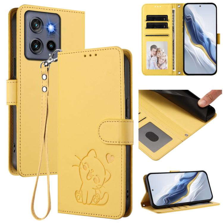 Embossed Heart Cat Leather Phone Case with Hand Strap, For Motorola Moto G05 / E15, For Motorola Moto G 5G 2025, For Motorola Moto G Play 2025, For Motorola Moto Thinkphone 25