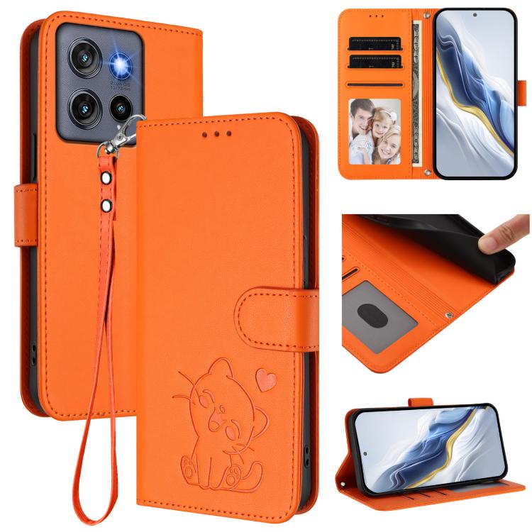Embossed Heart Cat Leather Phone Case with Hand Strap, For Motorola Moto G05 / E15, For Motorola Moto G 5G 2025, For Motorola Moto G Play 2025, For Motorola Moto Thinkphone 25