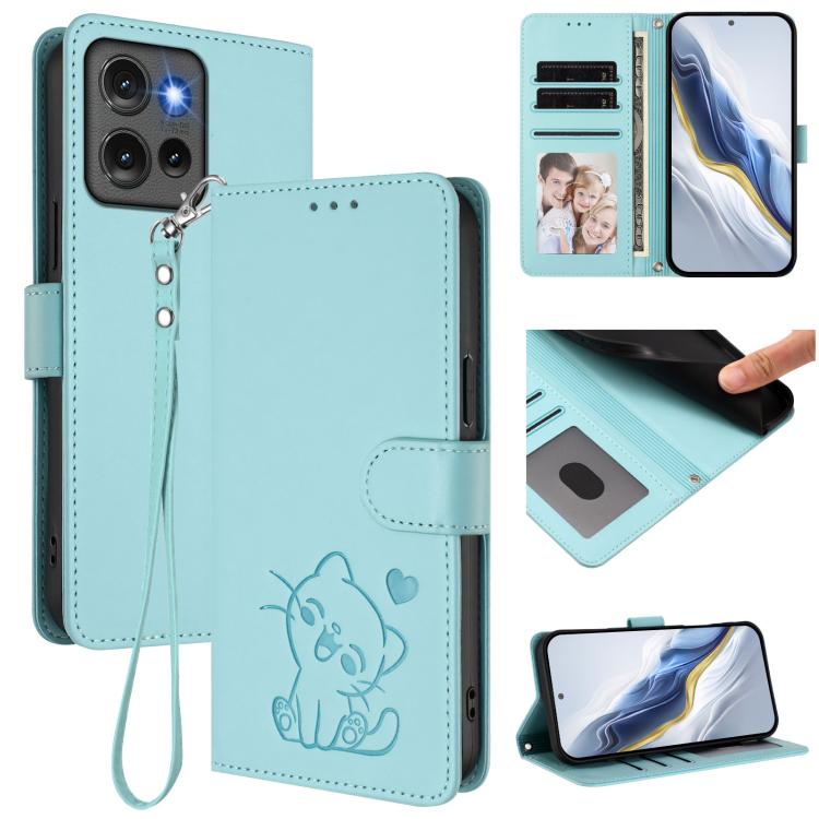 Embossed Heart Cat Leather Phone Case with Hand Strap, For Motorola Moto G35 5G, For Motorola Moto G55 5G, For Motorola Moto G34 5G / G45 5G, For Motorola Edge 50 5G
