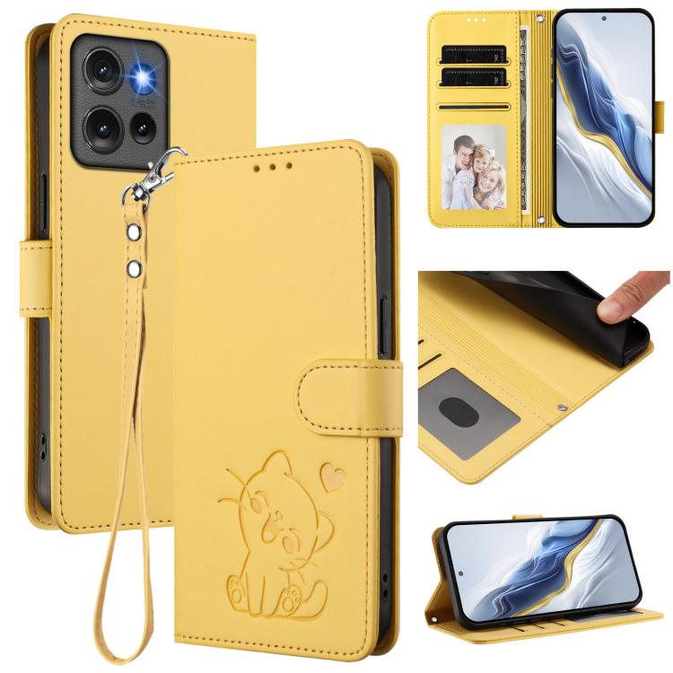 Embossed Heart Cat Leather Phone Case with Hand Strap, For Motorola Moto G35 5G, For Motorola Moto G55 5G, For Motorola Moto G34 5G / G45 5G, For Motorola Edge 50 5G