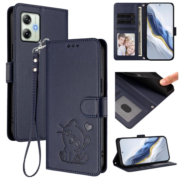 Embossed Heart Cat Leather Phone Case with Hand Strap, For Motorola Moto G64 / G54 India, For Motorola Edge 50 Fusion 5G, For Motorola Moto G85 5G, For Motorola Edge 5G 2024
