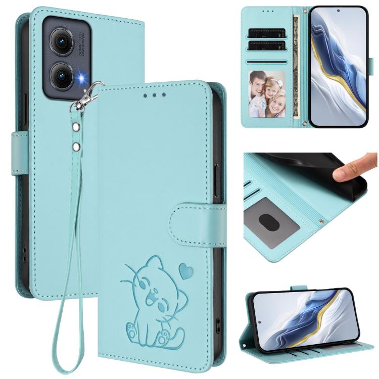 Embossed Heart Cat Leather Phone Case with Hand Strap, For Motorola Moto G64 / G54 India, For Motorola Edge 50 Fusion 5G, For Motorola Moto G85 5G, For Motorola Edge 5G 2024