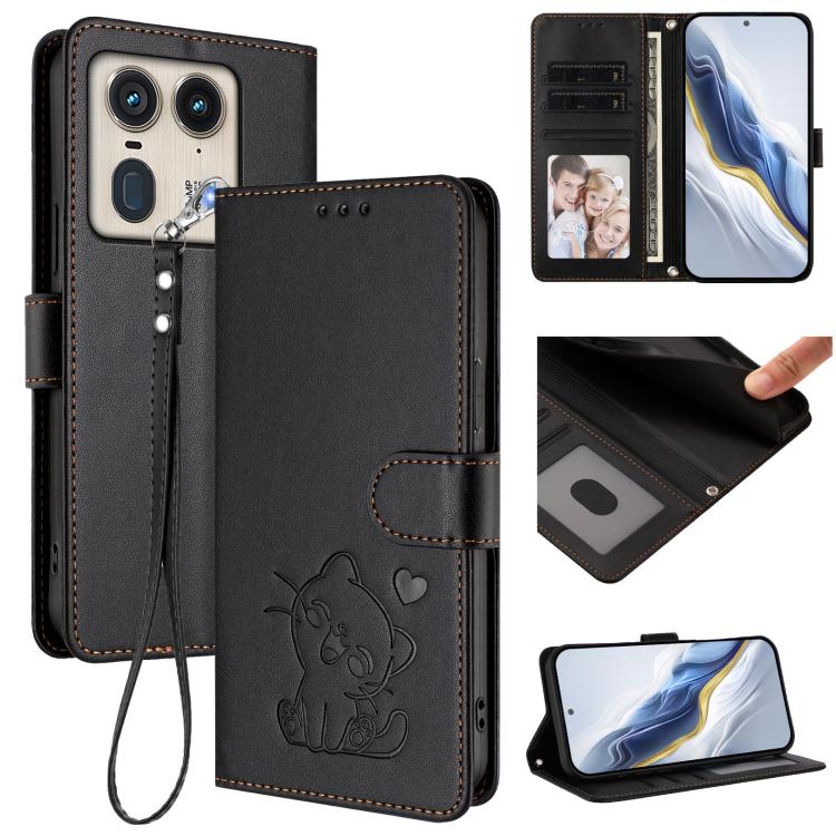 Embossed Heart Cat Leather Phone Case with Hand Strap, For Motorola Moto G53 5G / G13 4G, For Motorola Edge 50 Ultra 5G, For Motorola Moto E14 4G / G04 4G, For Motorola Edge 50 Pro 5G