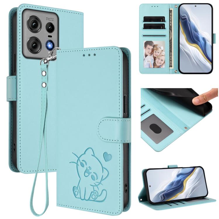 Embossed Heart Cat Leather Phone Case with Hand Strap, For Motorola Moto G53 5G / G13 4G, For Motorola Edge 50 Ultra 5G, For Motorola Moto E14 4G / G04 4G, For Motorola Edge 50 Pro 5G