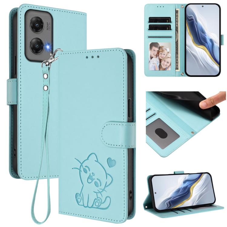 Embossed Heart Cat Leather Phone Case with Hand Strap, For Motorola Moto G24 Power 4G India, For Motorola Moto G Play 4G 2024, For Motorola Moto G Stylus 5G 2024, For Motorola Moto G Play 5G 2024