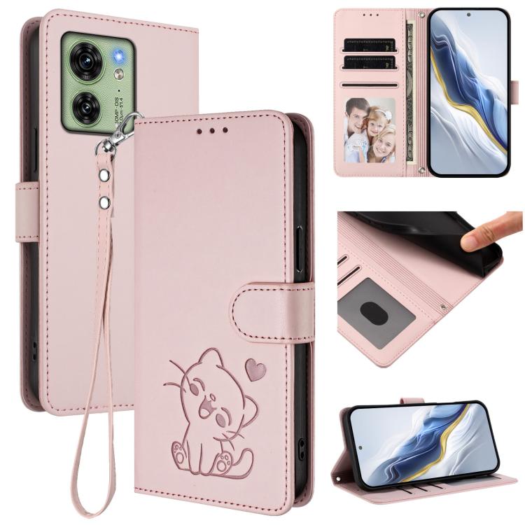 Embossed Heart Cat Leather Phone Case with Hand Strap, For Motorola Moto G Power 2024, For Motorola Edge 40 5G / Edge 2023, For Motorola Moto G84 5G, For Motorola Moto G14 4G / G54