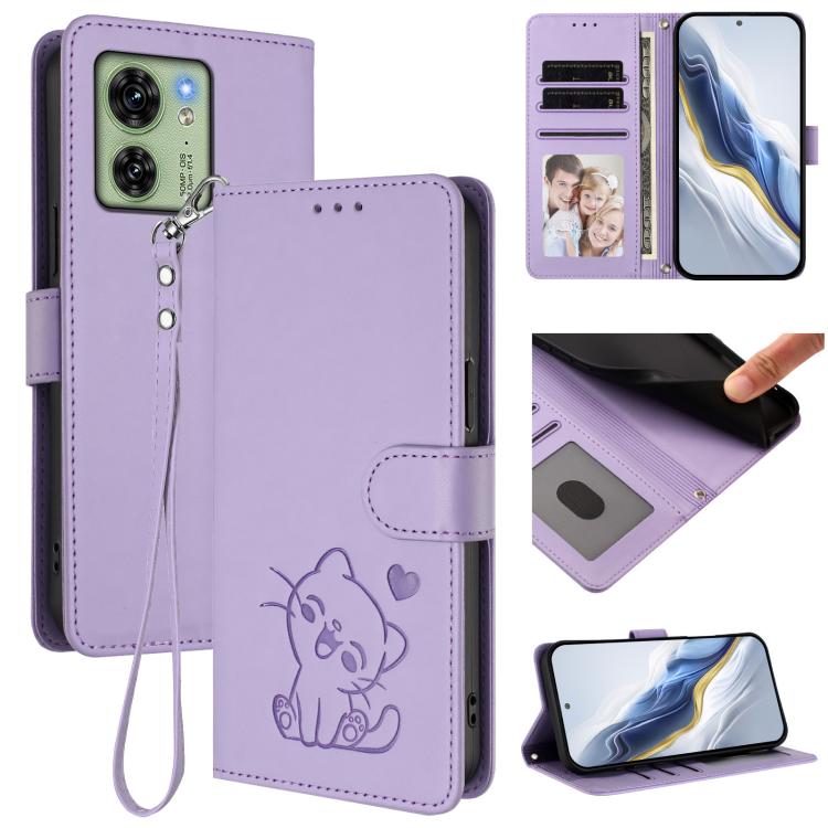 Embossed Heart Cat Leather Phone Case with Hand Strap, For Motorola Moto G Power 2024, For Motorola Edge 40 5G / Edge 2023, For Motorola Moto G84 5G, For Motorola Moto G14 4G / G54