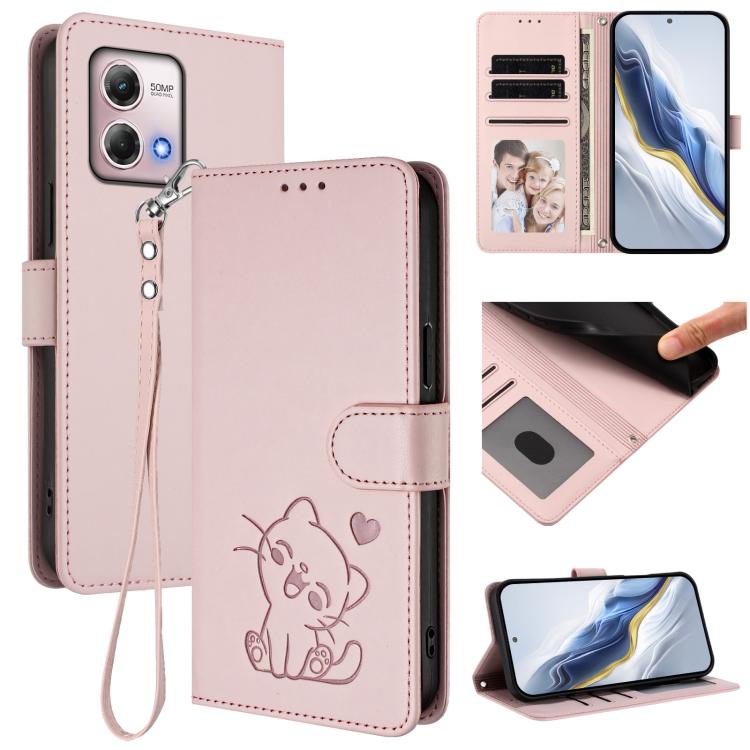 Embossed Heart Cat Leather Phone Case with Hand Strap, For Motorola Edge 40 Neo 5G, For Motorola Moto G Stylus 2023 4G, For Motorola Moto G Power 2023, For Motorola Moto G Stylus 5G 2023