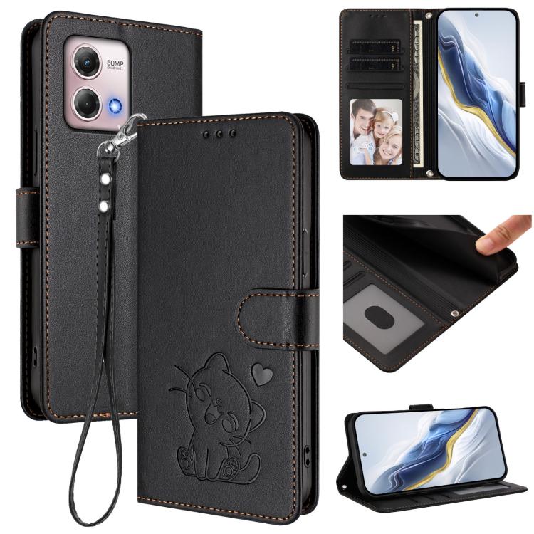 Embossed Heart Cat Leather Phone Case with Hand Strap, For Motorola Edge 40 Neo 5G, For Motorola Moto G Stylus 2023 4G, For Motorola Moto G Power 2023, For Motorola Moto G Stylus 5G 2023