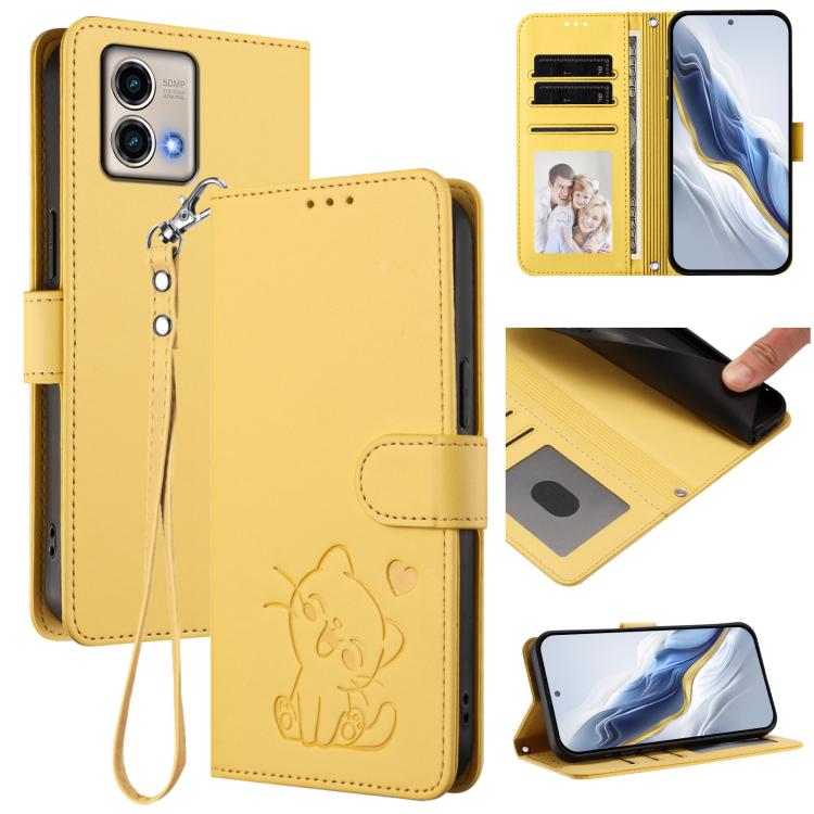 Embossed Heart Cat Leather Phone Case with Hand Strap, For Motorola Edge 40 Neo 5G, For Motorola Moto G Stylus 2023 4G, For Motorola Moto G Power 2023, For Motorola Moto G Stylus 5G 2023